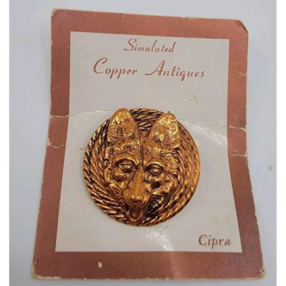 NWT Simulated Copper Lapel Pin Wolf Dog Fox‎ Face Cipra NEW
